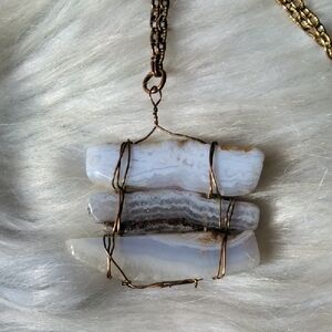 White and Cream Agate Bar Pendant Necklace - Handmade